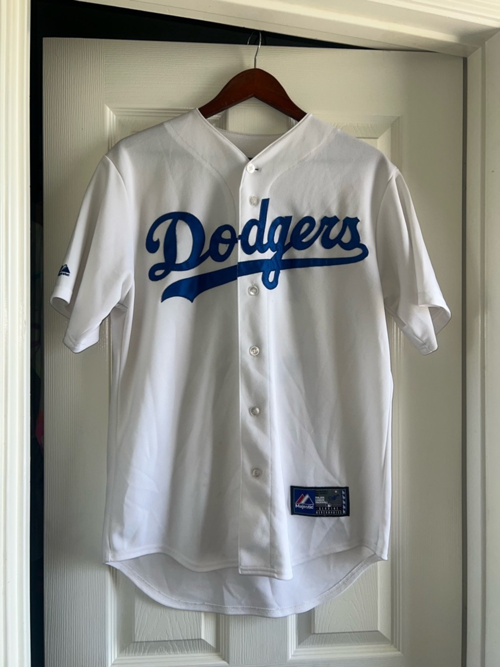 Majestic White Baseball Jersey with Blue Accents